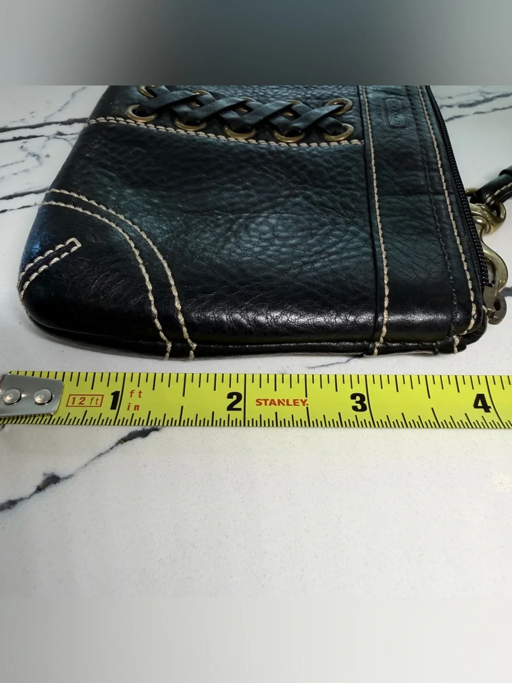 Coach Black Leather Wristlet with Brass Eyelet Lace Detail - Picture 12 of 16